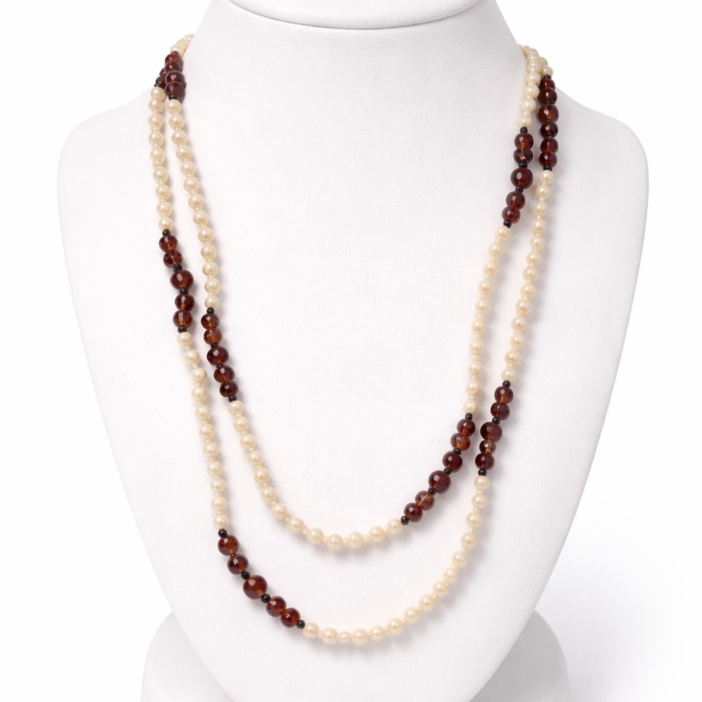 Signed Dauplaise Faux Pearl and Purple Amethyst Bead Necklace